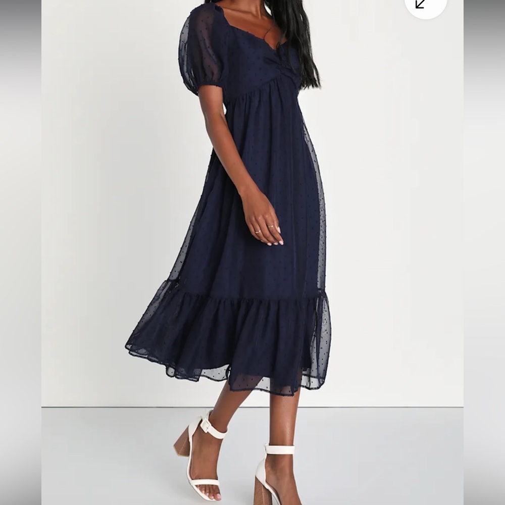 Lulu's always a delight swiss dot puff sleeve midi Dress
